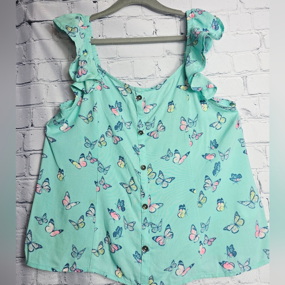 Girl's SO Mint Green Butterfly Ruffle Tank Top